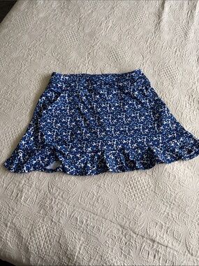 Birdies Blue Floral Ruffle Mini Skirt